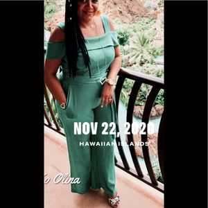 NY & Co. Green off the shoulder Jumpsuit